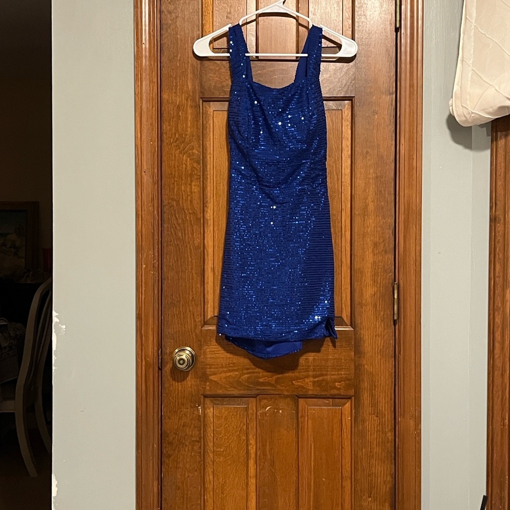 Blue Sequin Sleeveless Dress